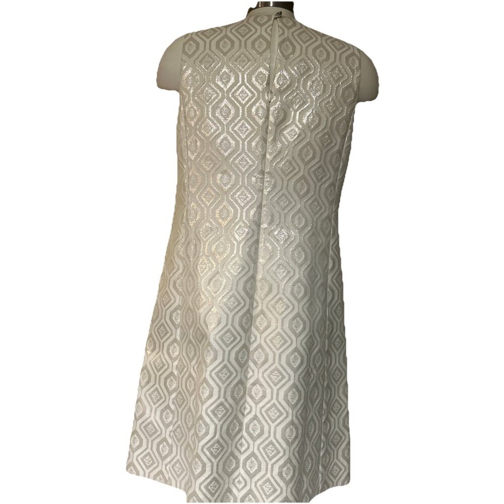 WHITE HOUSE BLACK MARKET Gold Geometric Rhinestone Jewel Neck Sheath Dress 6 - Picture 8 of 11